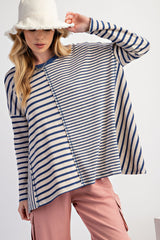 Navy Mixed Stripe Trapeze Maternity Top