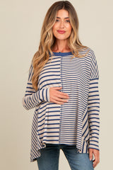 Navy Mixed Stripe Trapeze Maternity Top