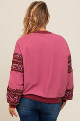 Mauve Knit Contrast Sleeve Maternity Plus Pullover