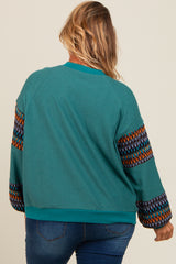 Teal Knit Contrast Sleeve Maternity Plus Pullover