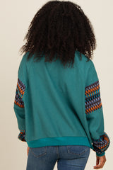 Teal Knit Contrast Sleeve Pullover