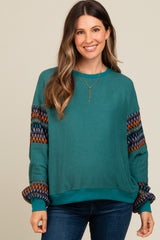 Teal Knit Contrast Sleeve Maternity Pullover