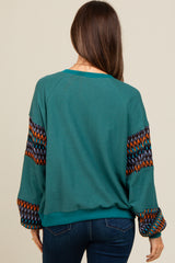 Teal Knit Contrast Sleeve Maternity Pullover