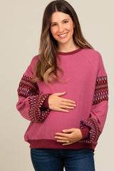 Mauve Knit Contrast Sleeve Maternity Pullover