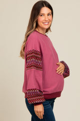 Mauve Knit Contrast Sleeve Maternity Pullover