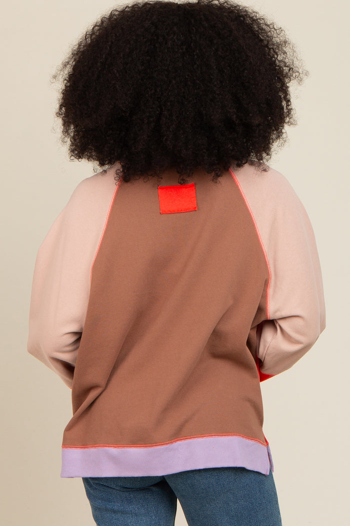 Coral Colorblock Bubble Sleeve Pullover