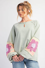 Mint Green Raw Edge Flower Patch Top