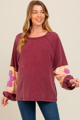 Burgundy Raw Edge Flower Patch Maternity Top