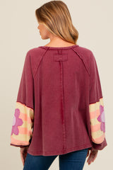 Burgundy Raw Edge Flower Patch Maternity Top