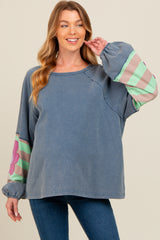 Navy Raw Edge Flower Patch Maternity Top