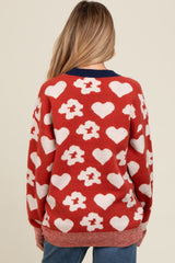 Rust Floral Heart Print Maternity Sweater