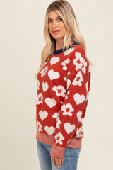Rust Floral Heart Print Sweater