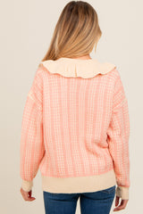 Salmon Ruffle Collar Button Up Waffle Knit Maternity Sweater