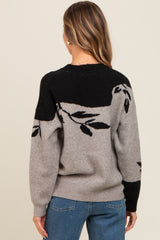 Black Leaf Print Colorblock Sweater