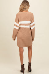 Beige Relaxed Fit Striped Mini Maternity Sweater Dress