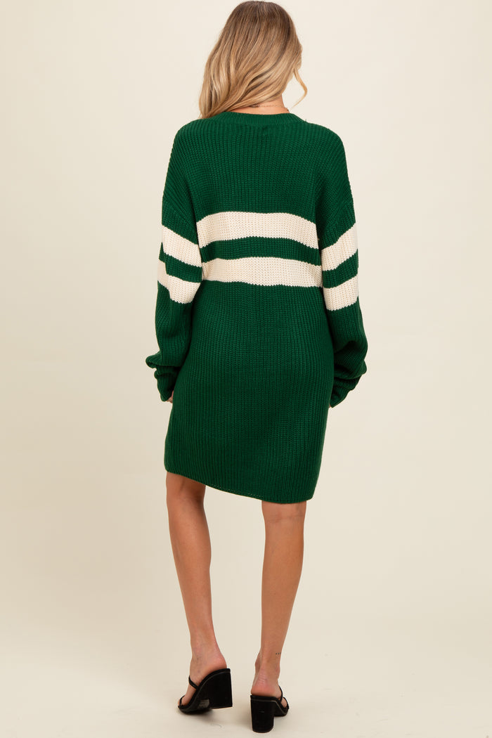Forest Green Relaxed Fit Striped Mini Maternity Sweater Dress