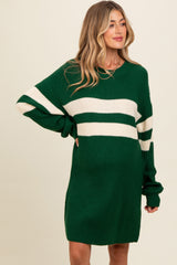 Forest Green Relaxed Fit Striped Mini Maternity Sweater Dress