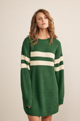 Forest Green Relaxed Fit Striped Mini Sweater Dress