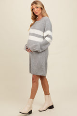 Heather Grey Relaxed Fit Striped Mini Maternity Sweater Dress