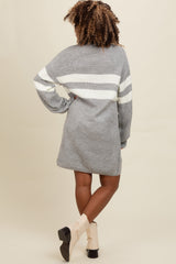 Heather Grey Relaxed Fit Striped Mini Sweater Dress