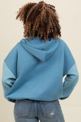 Blue Colorblock Half Zip Hoodie