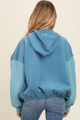 Blue Colorblock Half Zip Maternity Hoodie