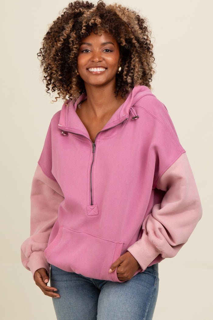 Mauve Colorblock Half Zip Hoodie
