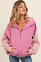 Mauve Colorblock Half Zip Maternity Hoodie