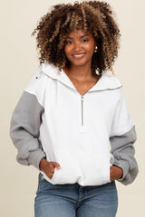 White Colorblock Half Zip Maternity Hoodie