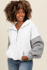 White Colorblock Half Zip Hoodie