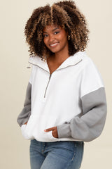 White Colorblock Half Zip Hoodie