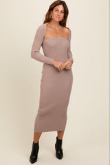 Taupe Knit Shrug Fitted Maternity Midi Dress