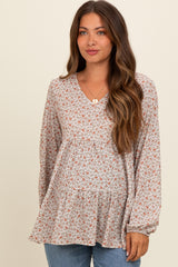 Cream Floral Tiered Long Sleeve Maternity Top