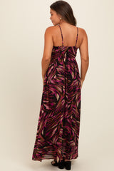 Black Printed Halter Cross Back Maternity Maxi Dress