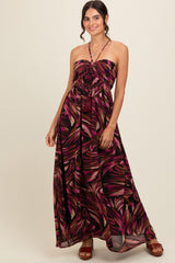 Black Printed Halter Cross Back Maxi Dress