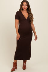 Brown Knit Twisted V-Neck Maternity Maxi Dress