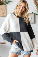 Charcoal Colorblock Checker Print Fuzzy Knit Maternity Sweater