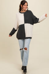 Charcoal Colorblock Checker Print Fuzzy Knit Sweater