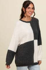 Charcoal Colorblock Checker Print Fuzzy Knit Sweater