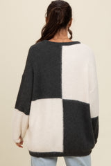 Charcoal Colorblock Checker Print Fuzzy Knit Sweater