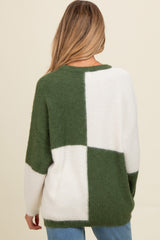 Olive Colorblock Checker Print Fuzzy Knit Maternity Sweater