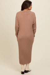 Mocha Ribbed Collared Maternity Midi Sweater Dress