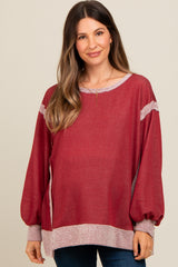 Burgundy Two Tone Maternity Oversized Long Sleeve Top