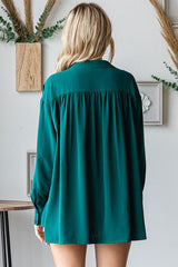 Forest Green V-Neck Oversized Blouse