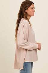 Beige V-Neck Oversized Blouse