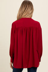 Burgundy V-Neck Maternity Oversized Blouse