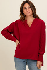 Burgundy V-Neck Oversized Blouse