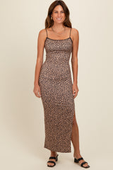 Brown Animal Print Fitted Maxi Dress