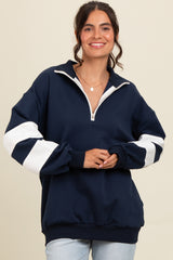 Navy Half Zip Stripe Sleeve Pullover