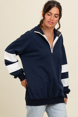 Navy Half Zip Stripe Sleeve Pullover